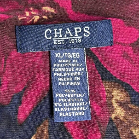 Chaps Dress Womens XL Dark Floral Ruched Cap Sleeve Surplice Sheath Stretch - Picture 4 of 10